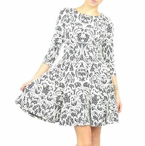 Eliza J Black Embroidered Paisley Jacquard Fit and Flare Dress Size 6